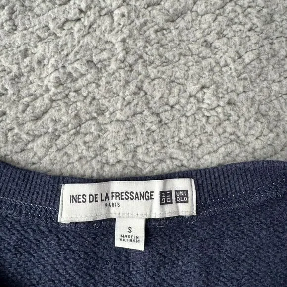 Vintage Uniqlo Sweater Mens Small Blue Sweatshirt Ines De La Fressange Paris 90s - Picture 4 of 11